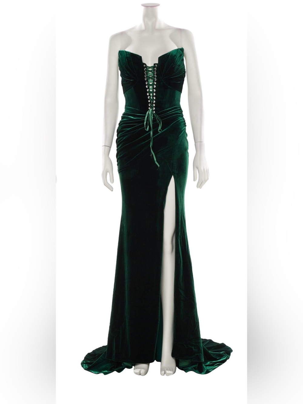 Portia and Scarlett Emerald Green Velvet High-Slit Maxi dress